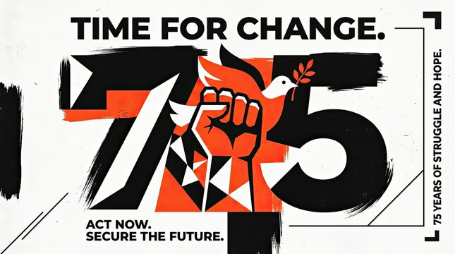Activist poster urging change with milestone anniversary with Poster promotes action future security anniversary milestone symbolic imagery action oriented future focused graphic design minimalist