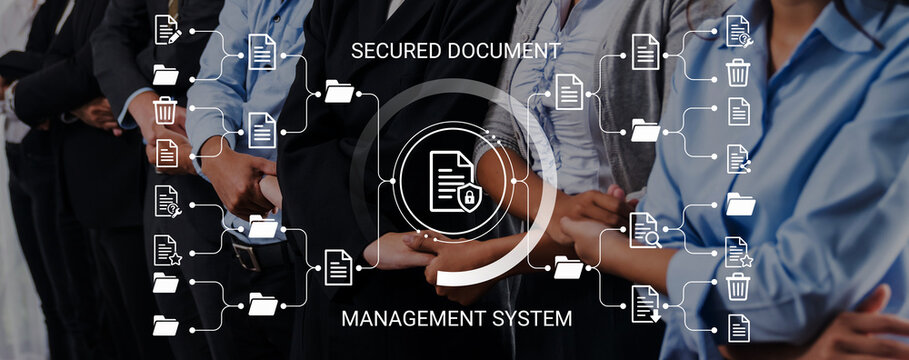 A professional setting highlighting a secure document management system, showcasing teamwork, technology, and data confidentiality in business operations. Nascent
