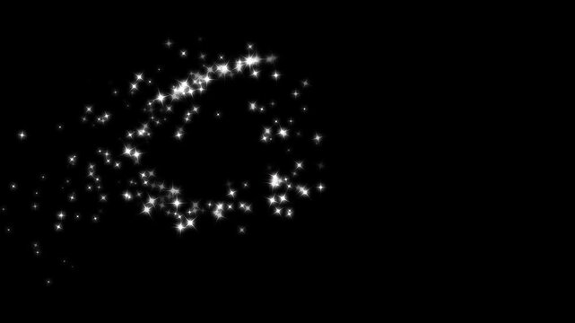 White luxury glitter light circle trail, glittering sparkles twinkle stars line and twinkle sparkle stars animation, cartoon doodle sparkles on black screen, glowing light effect 4k.