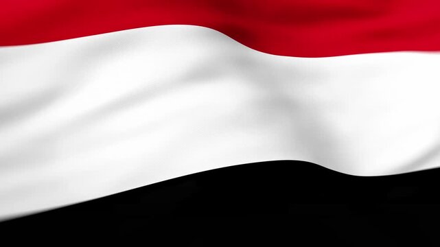 Realistic Yemen flag waving in the wind with detailed fabric folds and national background