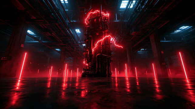 Futuristic Industrial Energy Reactor with Red Electric Lightning