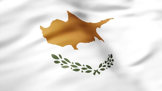Realistic Cyprus flag waving in the wind with detailed fabric folds and national symbol background
