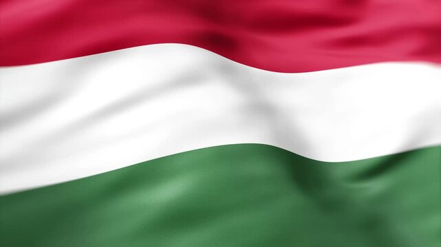 Realistic Hungary flag waving in the wind with detailed fabric folds and national color background