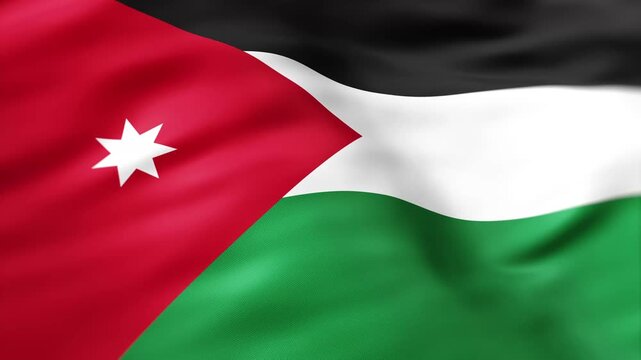 Realistic Jordan flag waving in the wind with detailed fabric folds and national symbol background