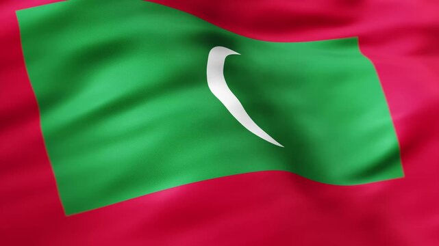 Realistic Maldives flag waving in the wind with detailed fabric folds and national background