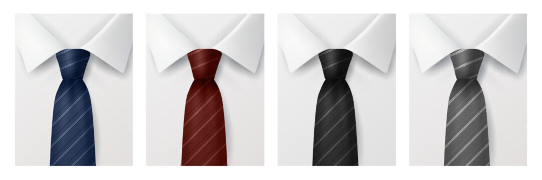 Fathers Day Necktie Vector Illustration. Colorful Neckties with Shirt Collars. Necktie Set for Father s Day Card, Greeting Card, Banner, Invitation, Menswear Sale, Business, Fashion Design