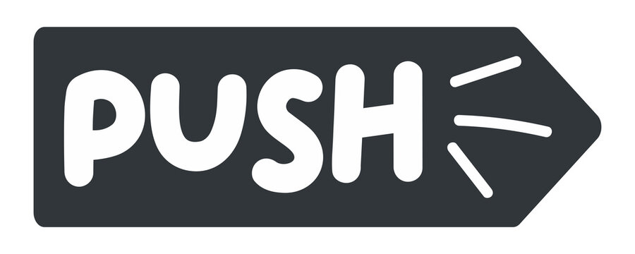 Push Button Sign with Right Direction Arrow Symbol Black Arrowhead Badge Sticker Isolated on Transparent Background