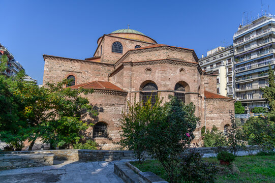 Hagia Sophia of Thessaloniki, Byzantine domed church seen from the apse side, Greece