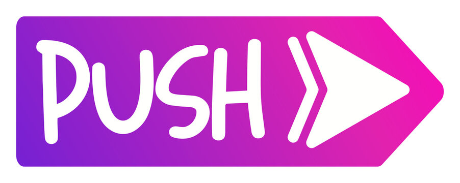Push Button Sign with Right Direction Arrow Symbol Purple Gradient Arrowhead Badge Sticker Isolated on Transparent Background