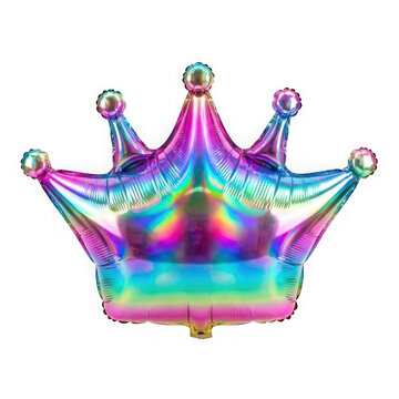 Iridescent crown shaped foil balloon isolated on transparent background