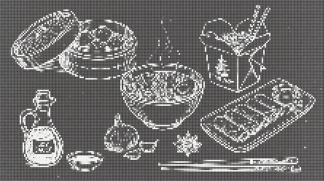 Set of simple food and drink icons including pizza burger soda and snacks isolated on transparent background