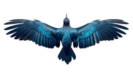 Fototapeta premium Top-down view of a blue bird in flight with wings spread., PNG