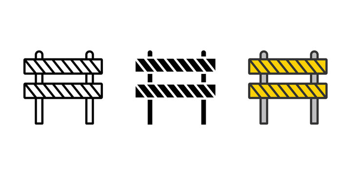 Set of road barrier icons with line solid and colored design for construction and traffic safety