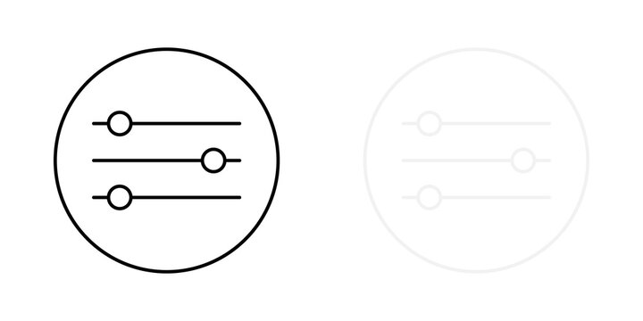 Settings adjustment icon with slider bars inside a circle for user interface design