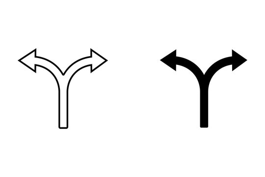 Black and white split arrow icons pointing in two directions for decision making and navigation