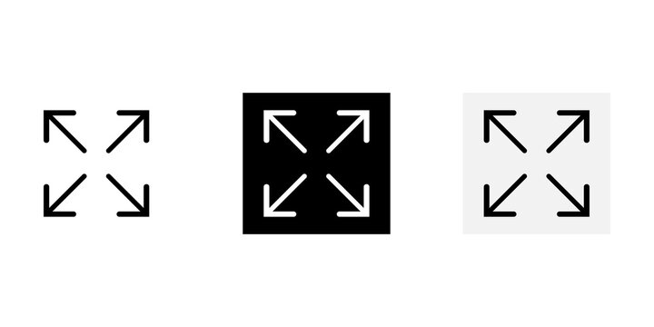 Set of fullscreen expand arrows icon symbols for user interface design and web navigation buttons