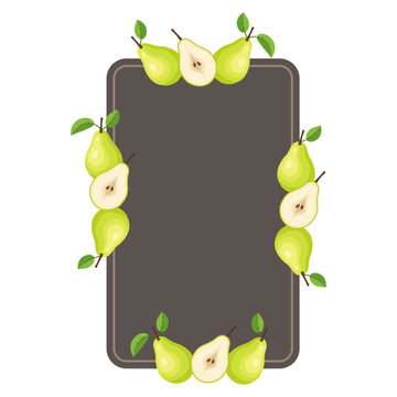 Pear fruit frame chalkboard vertical border design template background