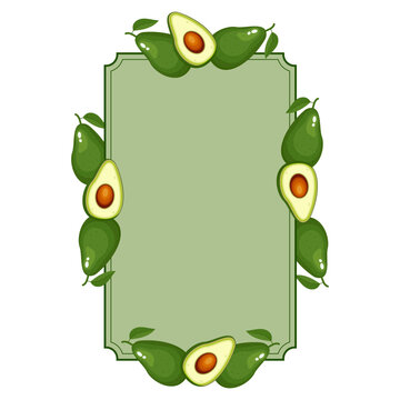Avocado frame border with whole and sliced fruits for menu design