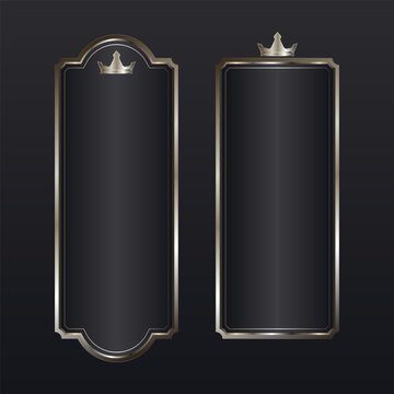 Metallic silver frame luxury royal border on dark black background