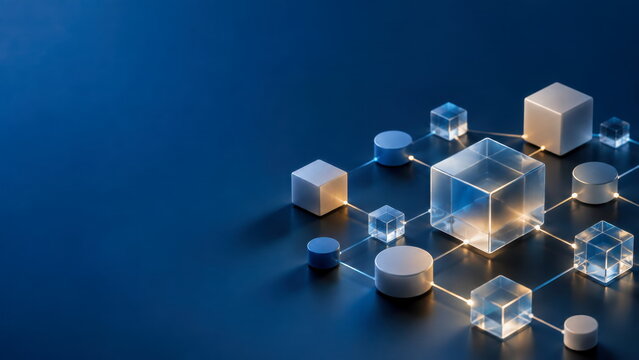Abstract connected blocks visualize a distributed digital network