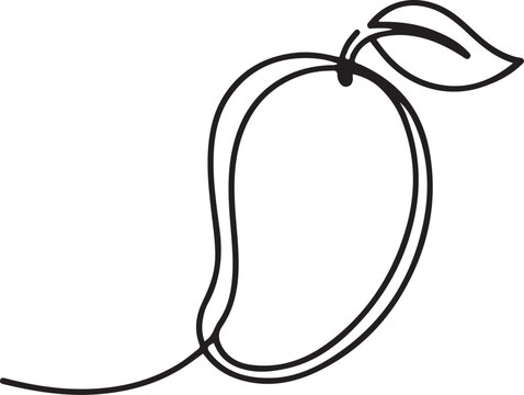 One continuous line drawing of healthy organic mango for orchard logo identity. Fresh tropical fruitage concept for fruit garden icon. one line Icon drawing