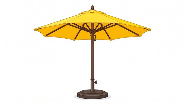 Colorful Vector Yellow Outdoor Patio Umbrella with Stand Isolated on White Background