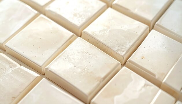 Close up of white square mosaic wall or floor tiles.