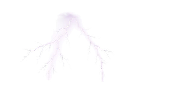 Electric lightning bolt striking during a storm with glowing energy isolated on transparent background