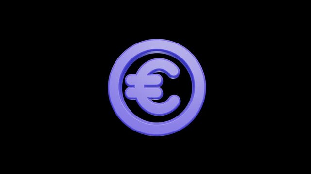 Glossy periwinkle 3D euro currency symbol inside a ring