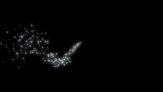 Cartoon glitter stars line, magic glitter line stars, glowing magic glitter trail animation with twinkling stars, glowing doodle stars, star line path, black background sparkle animation 4k.