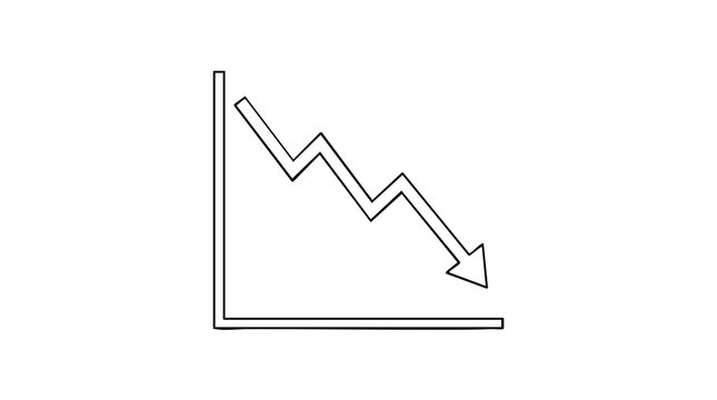 Declining graph showing downward trend with downward arrow illustrating decrease in value,