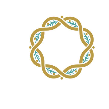 Circular woven pattern with leaves and dots