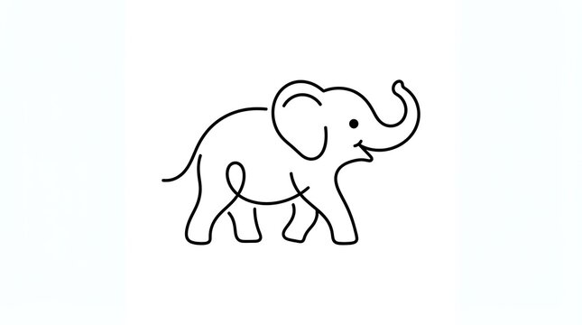 Cute baby elephant line art vector graphic illustration with minimalist style and clean white background