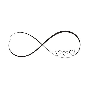 Infinite love symbol with three intertwined hearts drawn in simple black minimalist vector line art