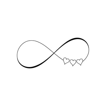 Infinite love symbol with three cute hand drawn hearts for romantic design vector illustration