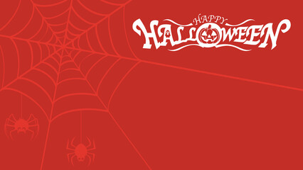 Red halloween festive banner featuring a spiderweb hanging spiders decorative typography red background halloween sign graphic resources halloween spiderweb typography happy halloween © Tajul Islam