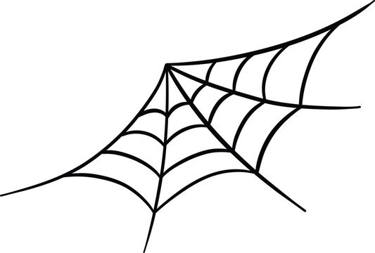 Black and white triangular spider web in doodle and sketch style. Simple Halloween vector illustration for decor and invitations
