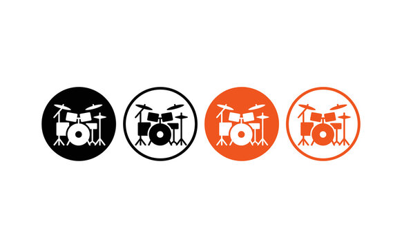 Modern drum kit icons in orange and black circular graphic style
