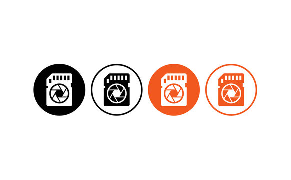 Modern memory card icons with camera shutter lens symbols in vibrant colors