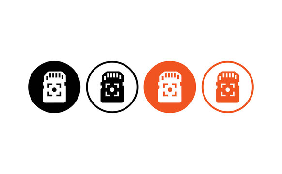 Modern memory card icons in orange and black circular flat graphic style