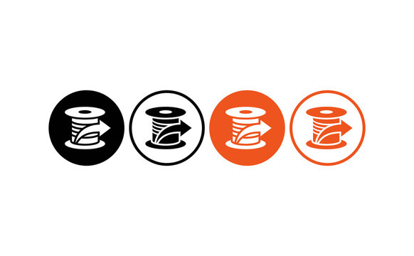 Graphic spool icons with arrow symbols in black and orange circles