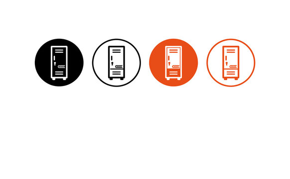 Modern locker icon set with bold orange and black circular graphic designs