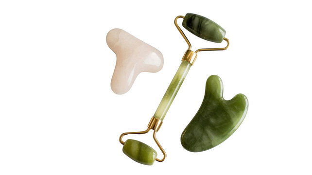Jade face roller png gua sha tool png facial massage roller png skincare tools png beauty treatment png transparent image