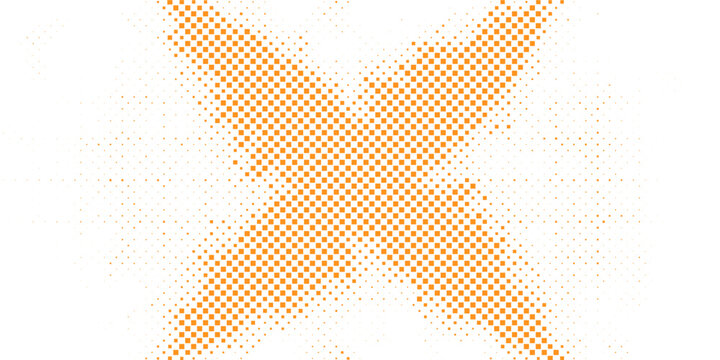 Orange sparse square particle pattern with tiny geometric elements and fading distribution, abstract background vector illustration