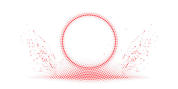 Red halftone circular ring with flowing wave base vector illustration for modern technology background, branding, poster, logo and digital design