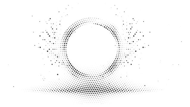 Black halftone circular ring with flowing wave base vector illustration for modern technology background, branding, poster, logo and digital design