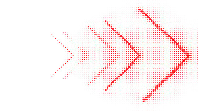 Red halftone chevron arrow pattern vector illustration for motion, direction, technology background, navigation, branding, poster and digital design