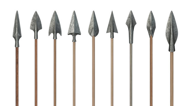 Antique spearheads png wooden spears png medieval weapons png ancient spear collection png transparent background image