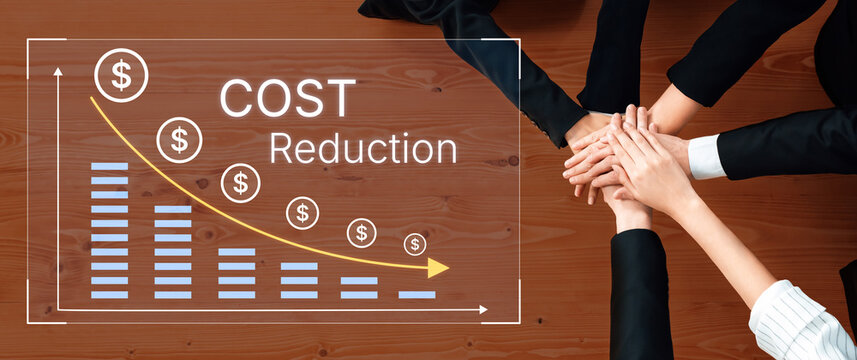 Hands in Collaboration with Cost Reduction Graph Representing Financial Strategy and Teamwork in Business Setting. Bitwise.