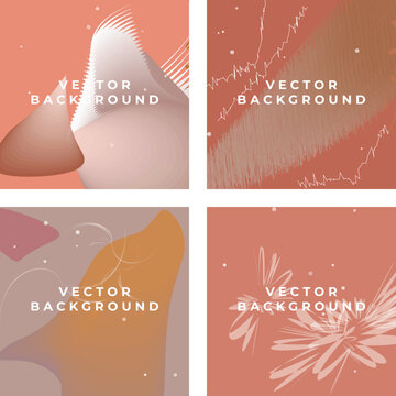 Abstract vector background set with organic shapes, terracotta and peach fluid textures, minimalist artistic covers for social media and branding